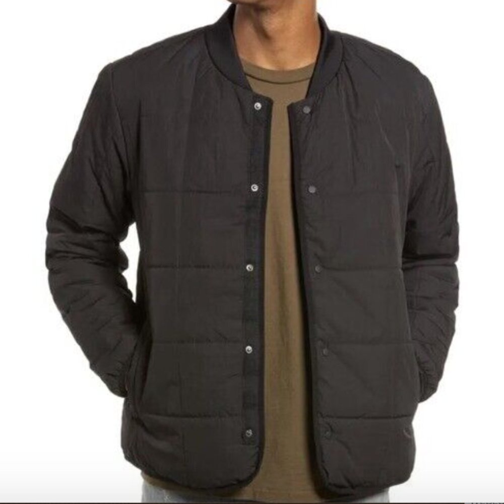 NWOT Mens TOPMAN puffer square quilted jacket in black snap front S